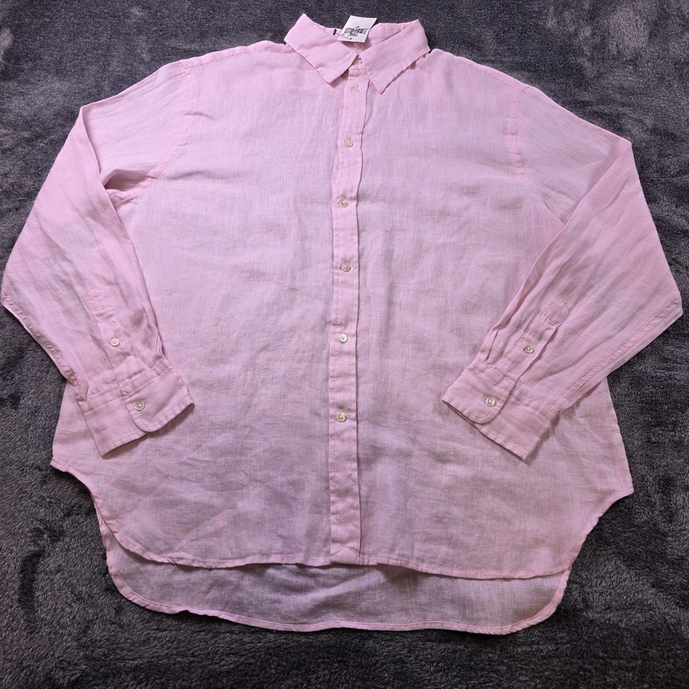 Polo Ralph Lauren Oversized Linen Shirt Womens M Pink Vacation Boracay Resort